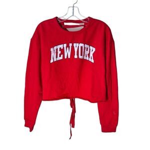 Social Scene New York Sweatshirt Lace Up Back Cropped in Red M